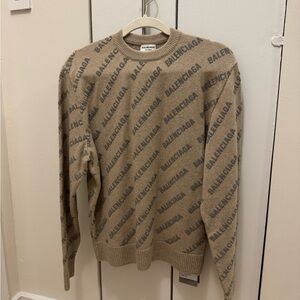 Balenciaga Cashmere Unisex Reflective Knit Sweater All Over Logo in Light Beige